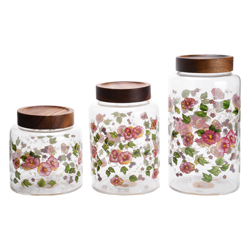 3 Sizes Round Storage Jars with Wooden Lid 1.3L,1.8L,2.5L (59-2043)