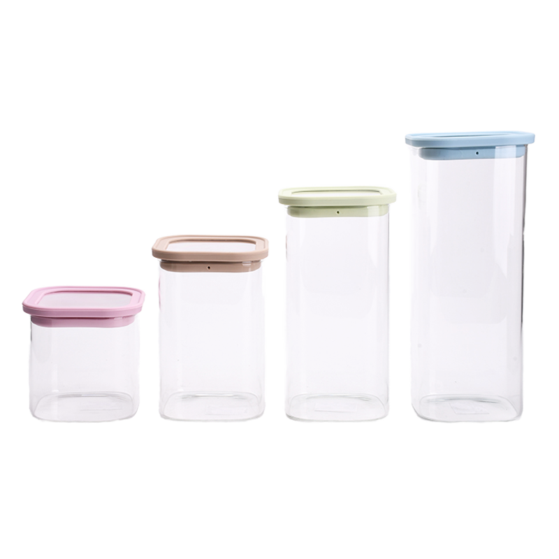 4 Sizes Square Storage Jars with Plastic Lid 0.7L,1.1L,1.5L,1.8L (59-2096)