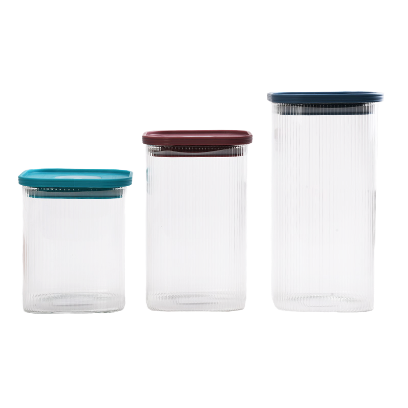 3 Sizes Square Storage Jars with Plastic Lid 0.9L,1.2L,1.6L (59-2704)