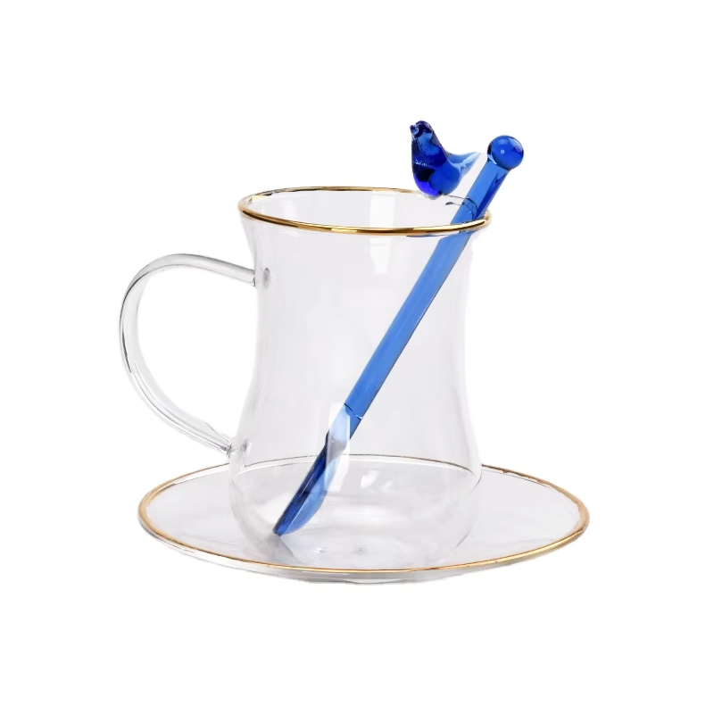 Round Glass Cup with Glass Spoon and Plate 0.2L (59-2791)