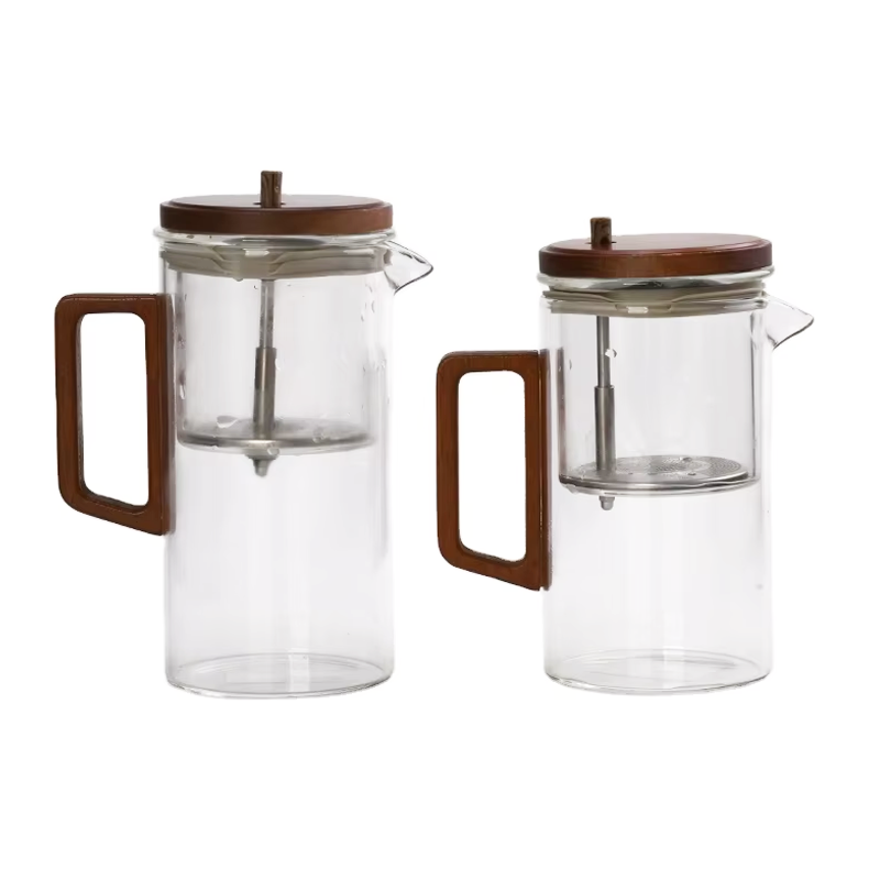 Round Borosilicate Glass Pot with Wooden Lid and Handle 0.4L,0.5L (59-2795)