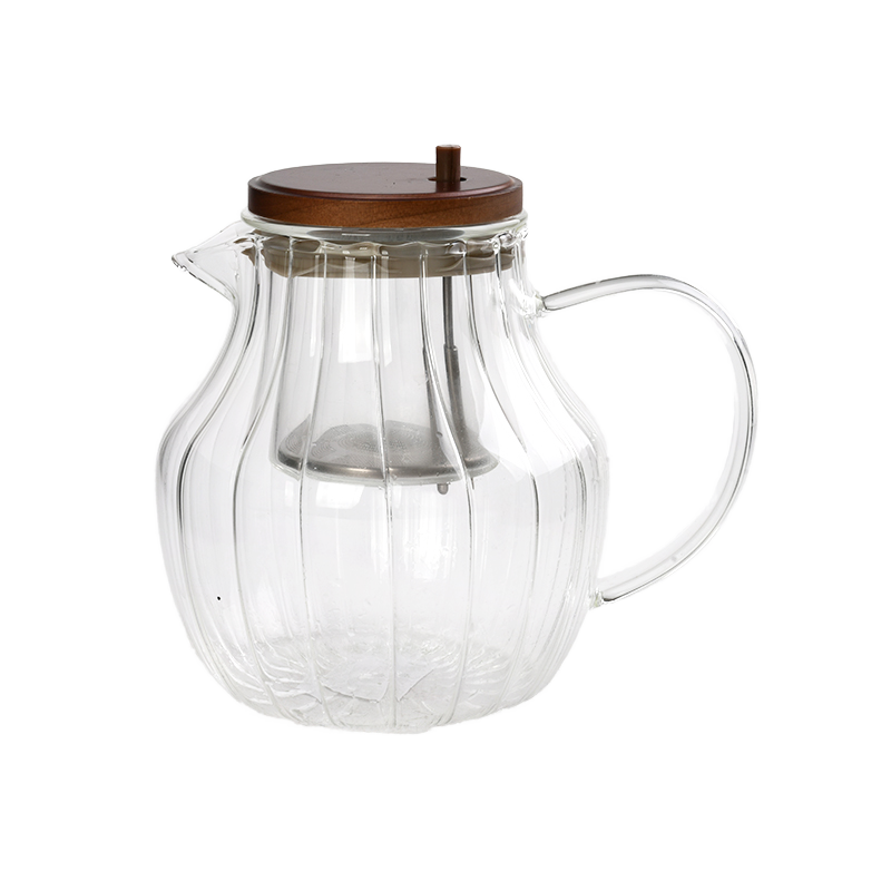 Round Borosilicate Glass Pot with Wooden Lid and Glass Handle 1.1L (59-2799)