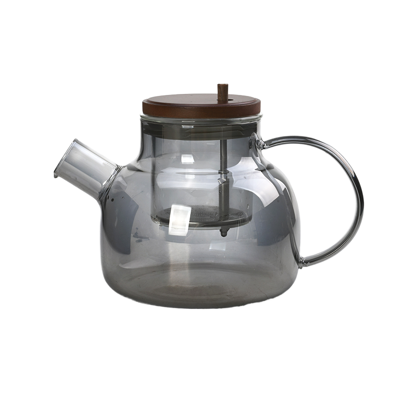 Round Borosilicate Glass Pot with Wooden Lid and Glass Handle 0.9L (59-2800)